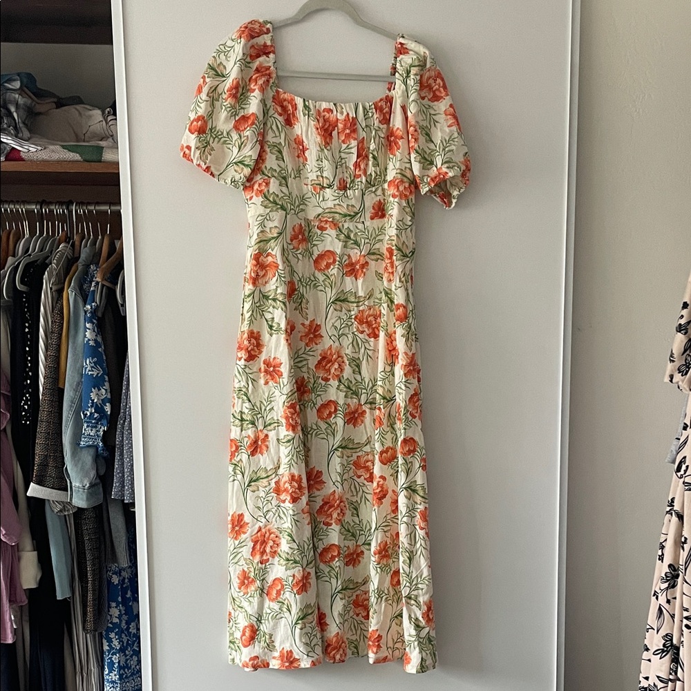 Joie Orange Red Ruffled Tiered Midi Dress